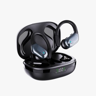 Black noise cancelling ear-hook bluetooth headphones