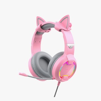 Pink cat ear surround sound wired gaming headset