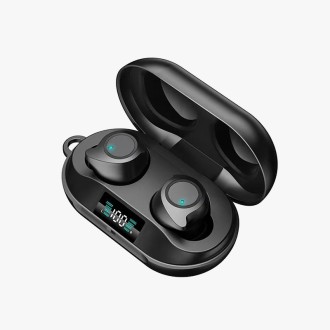 Black touch control in-ear bluetooth headphones