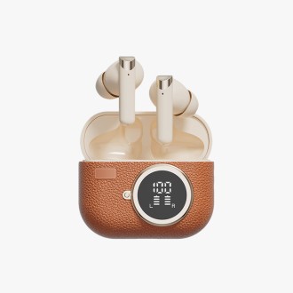 Vintage leather texture in-ear bluetooth headphones